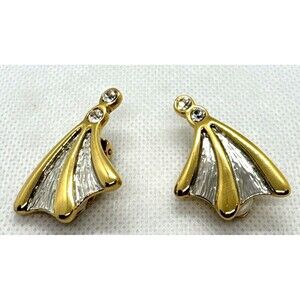 Vintage Rhinestone Gold and‎ Silver Tone Clip On Earrings 1960s Whimsical
